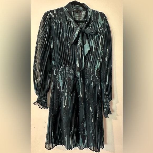 Banana Republic Pleated Tie-Neck Mini Dress,Blue Marble🌻 - Picture 6 of 10